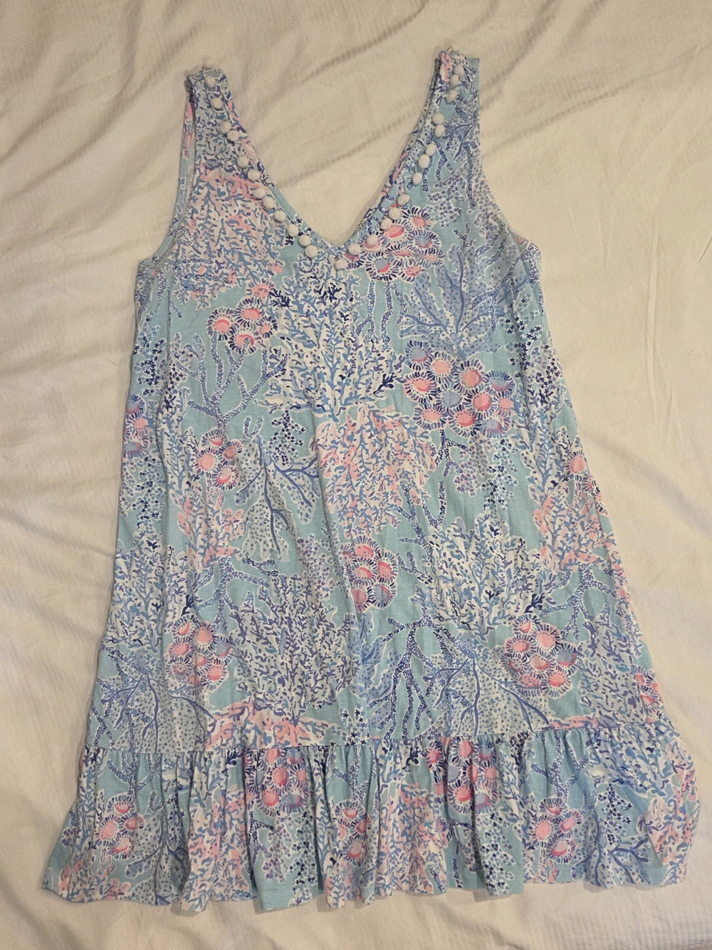 Lilly Pulitzer Light Blue Coral Print Ruffle Hem Dress / Beach cover